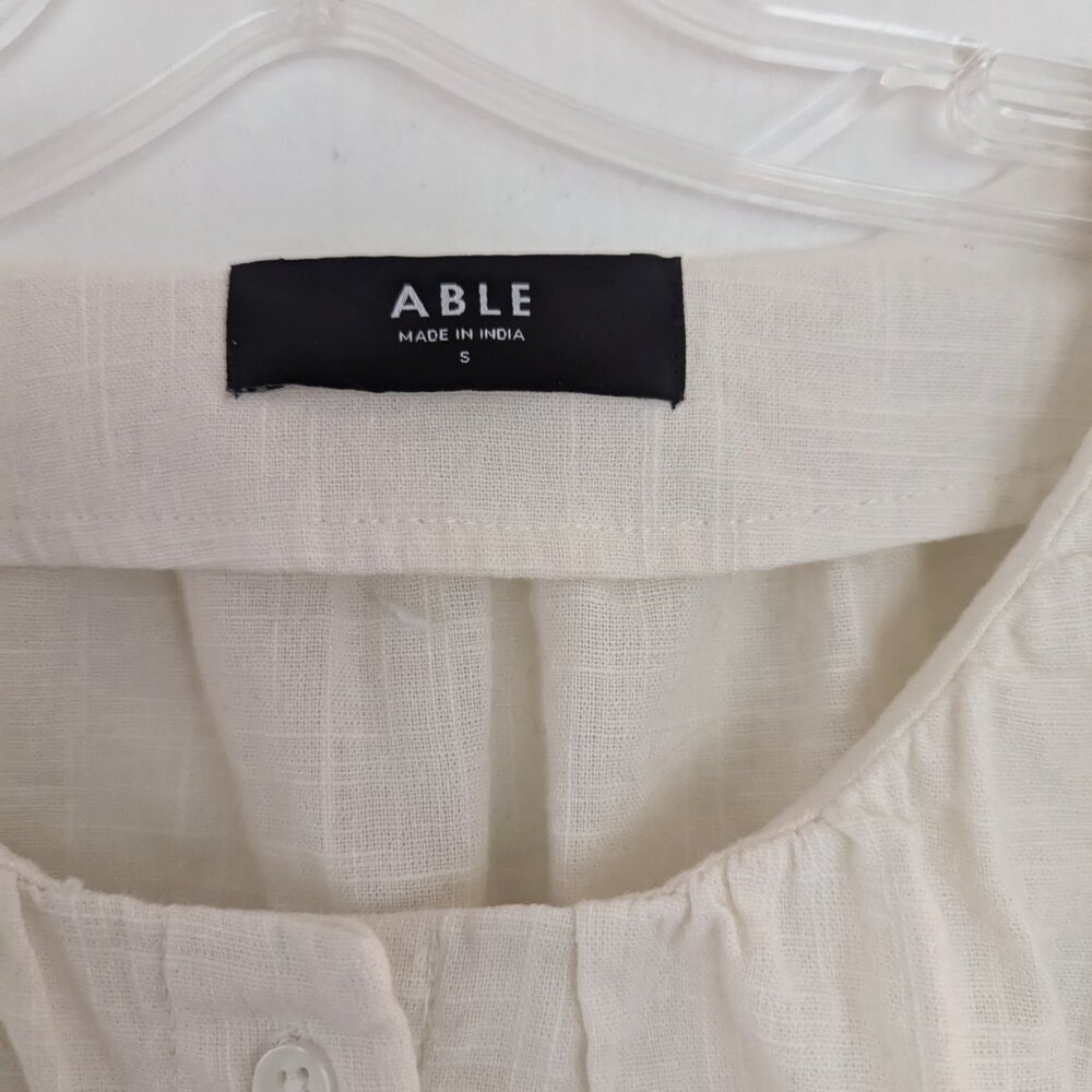 Able Cream Linen look Button Down Blouse - Picture 2 of 5